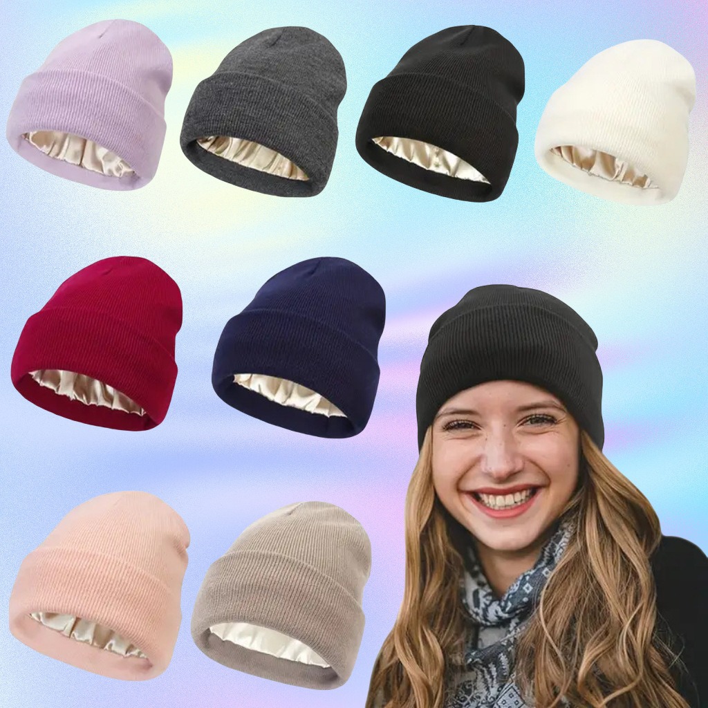 Beanie Cuffed Knit - Berretto antistatico foderato in raso unisex